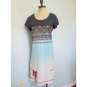 Double D Ranch Women's‎ S Embroidered Shirt Dress Studded Aztec Feathers Ombre